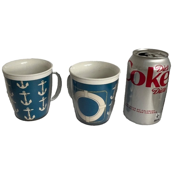 2 Vintage 1960’s THERMO-SERV NAUTICAL Drinkware Mugs Coffee Tea Thermal Blue - Picture 4 of 7
